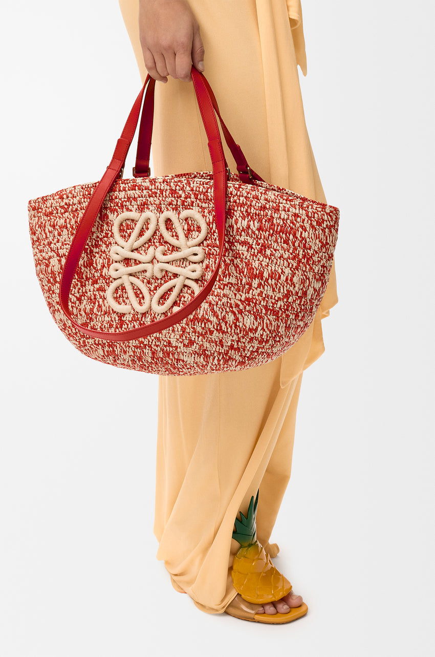 LOEWE Medium Eclipse Basket – Raffia & Calfskin (Red / Gold) - Zeuskicks