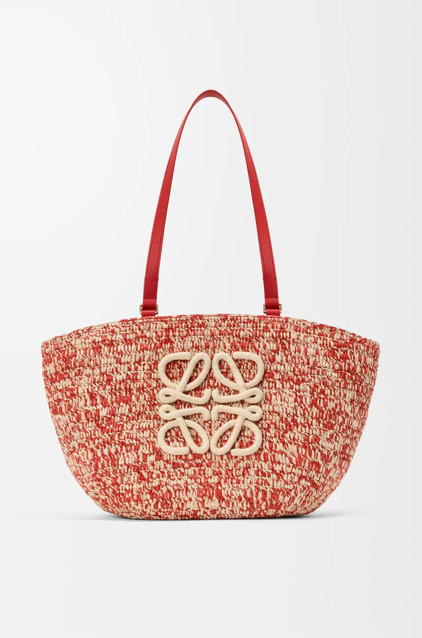 LOEWE Medium Eclipse Basket – Raffia & Calfskin (Red / Gold) - Zeuskicks