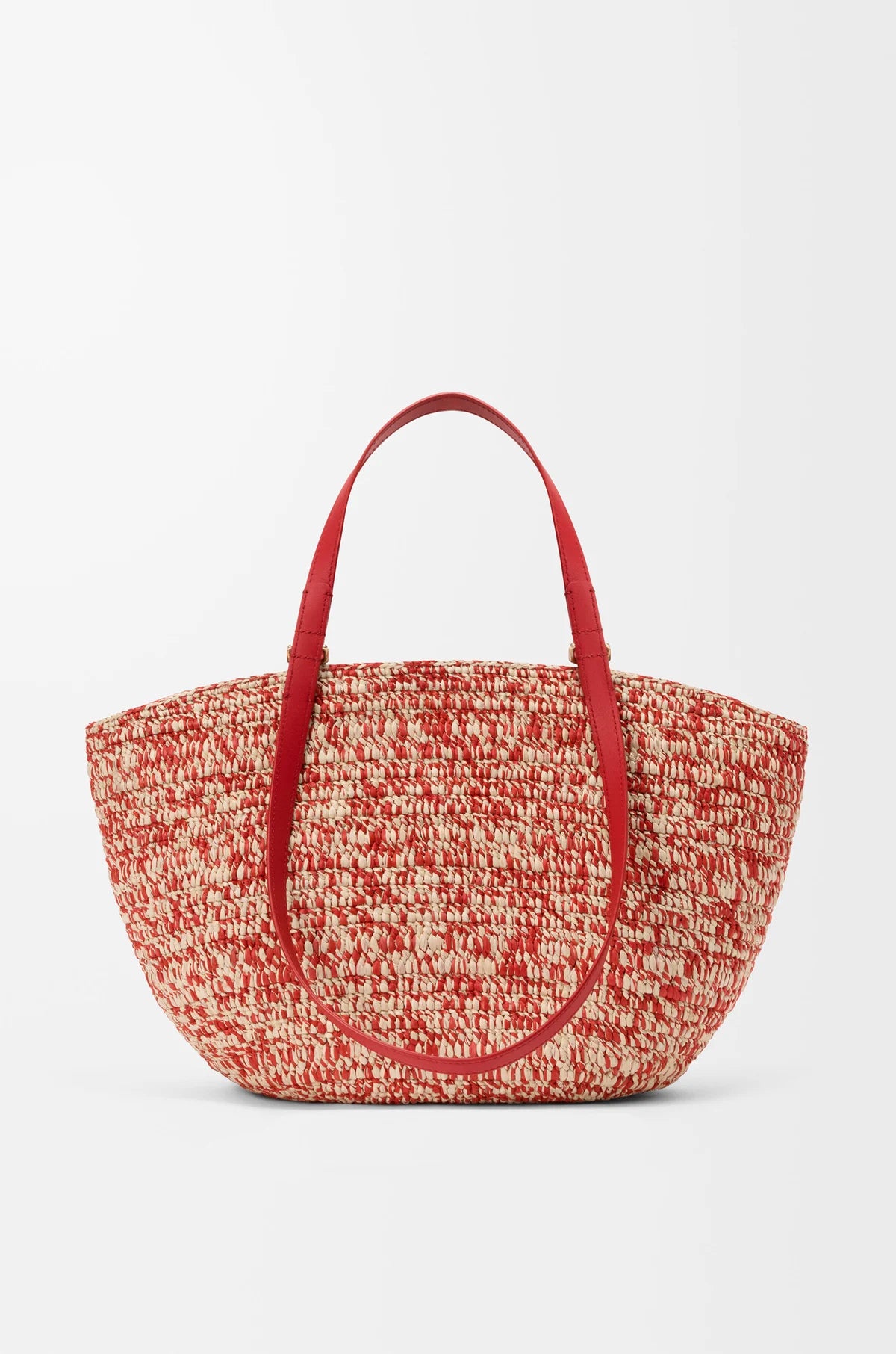 LOEWE Medium Eclipse Basket – Raffia & Calfskin (Red / Gold) - Zeuskicks