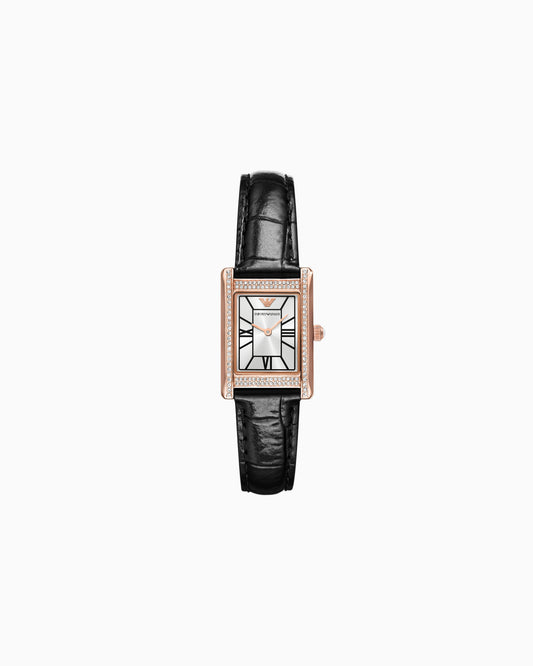  Two-Hand Black Leather Watch (AR11624)
