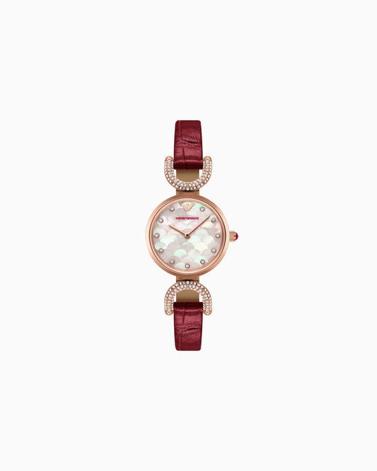 Lunar New Year Two-Hand Burgundy Leather Watch (AR11737)