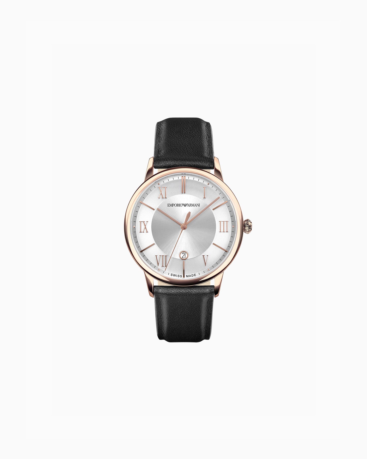 Swiss Made Three-Hand Date Black Leather Watch (ARS5000)
