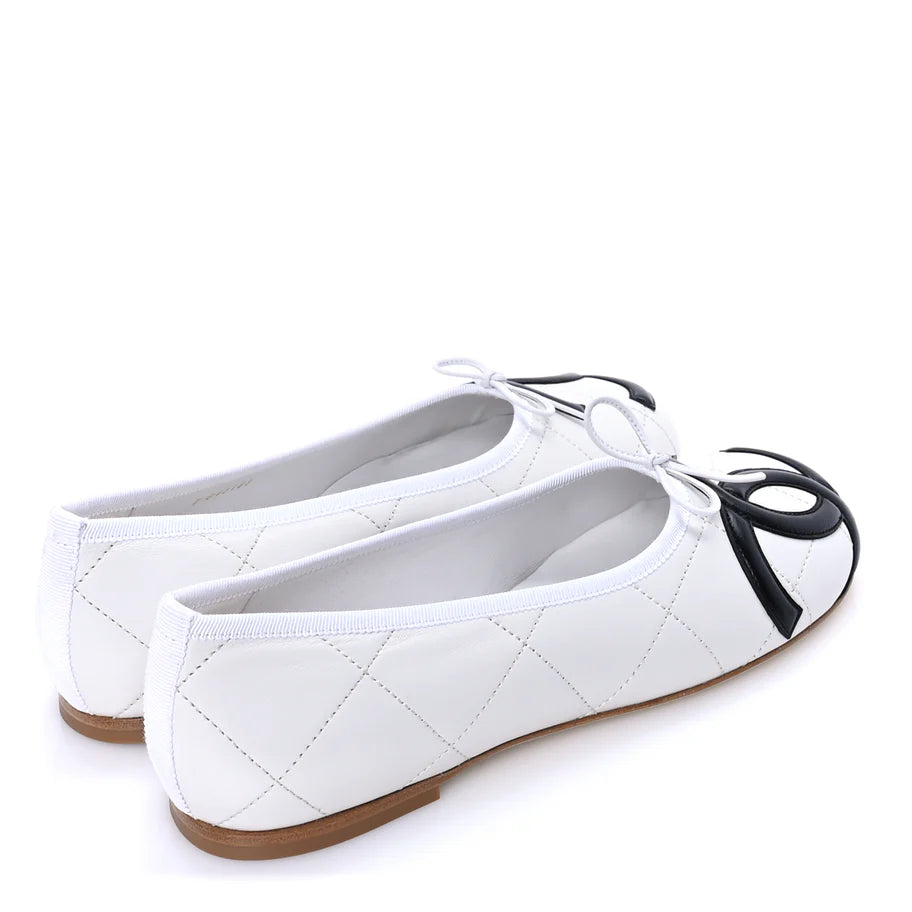 CHANEL Cambon Quilted CC Ballet Flats – Lambskin White/Black Edition - Zeuskicks