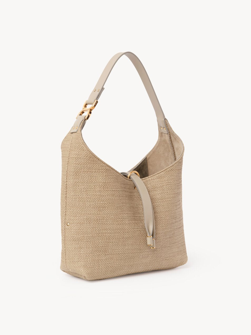 CHLOE Small Marcie hobo bag in raffia-effect fibers Smoky Beige by CHLOE