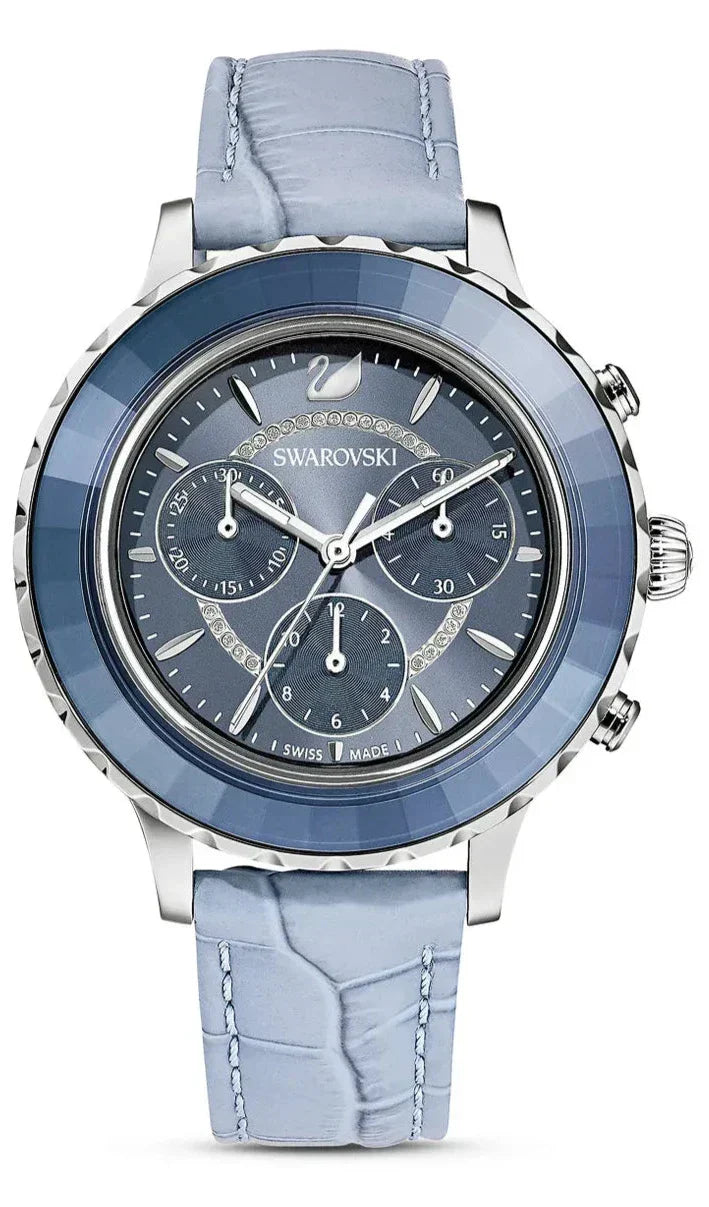 Swarovski Octea Lux Chrono watch, Swiss Made, Leather strap, Blue, Crystals — product photo (5580600)