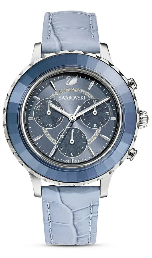 Swarovski Octea Lux Chrono watch, Swiss Made, Leather strap, Blue, Crystals — product photo (5580600)