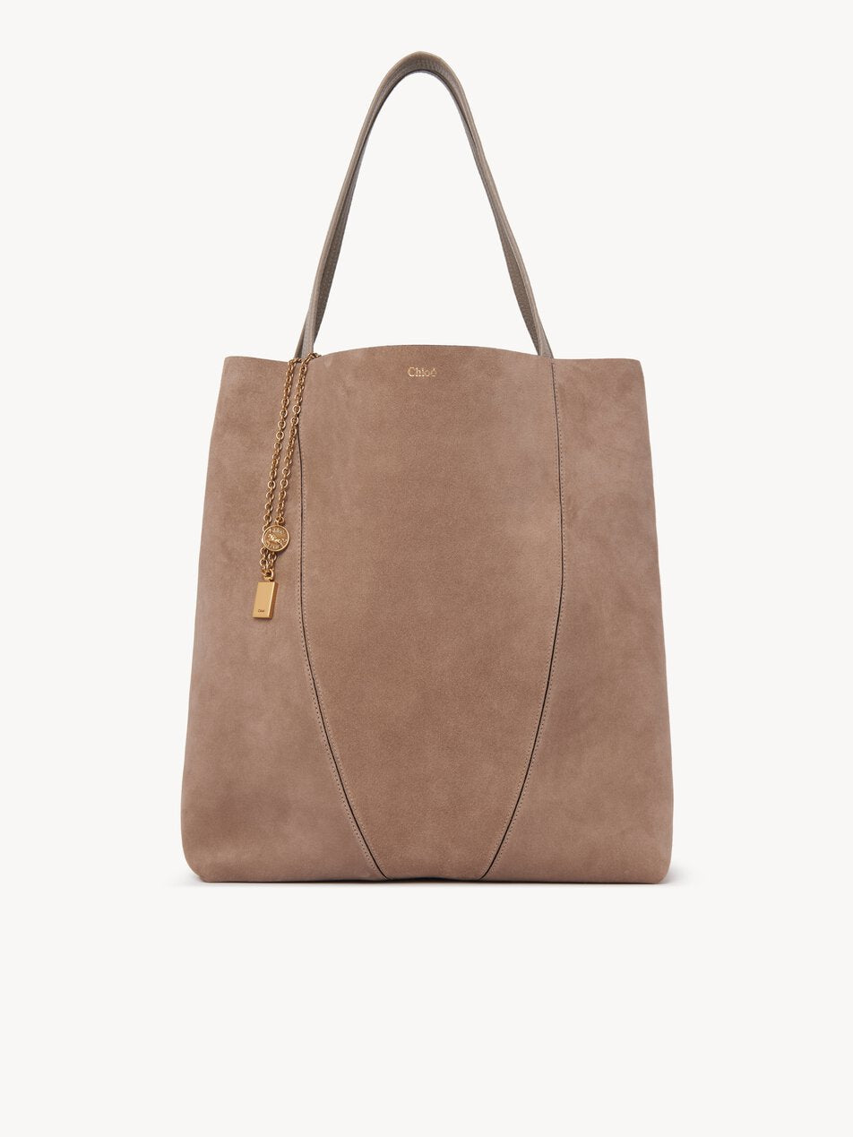 CHLOE Large Chloé Spin tote bag in suede leather Motty Grey by CHLOE