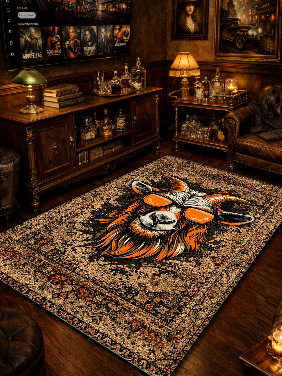 Summer goat Traditional Washable Custom Rug by THE DRIP CO. RUGS
