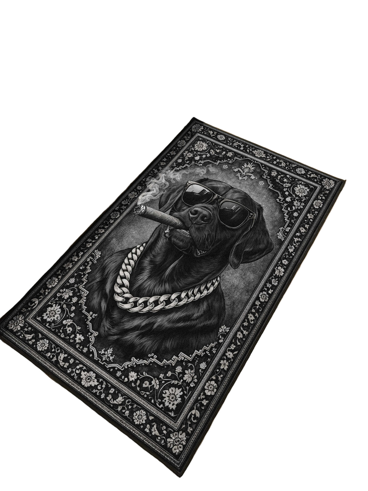 Monochromatic Smoking Dog Traditional Washable Custom Rug by THE DRIP CO. RUGS