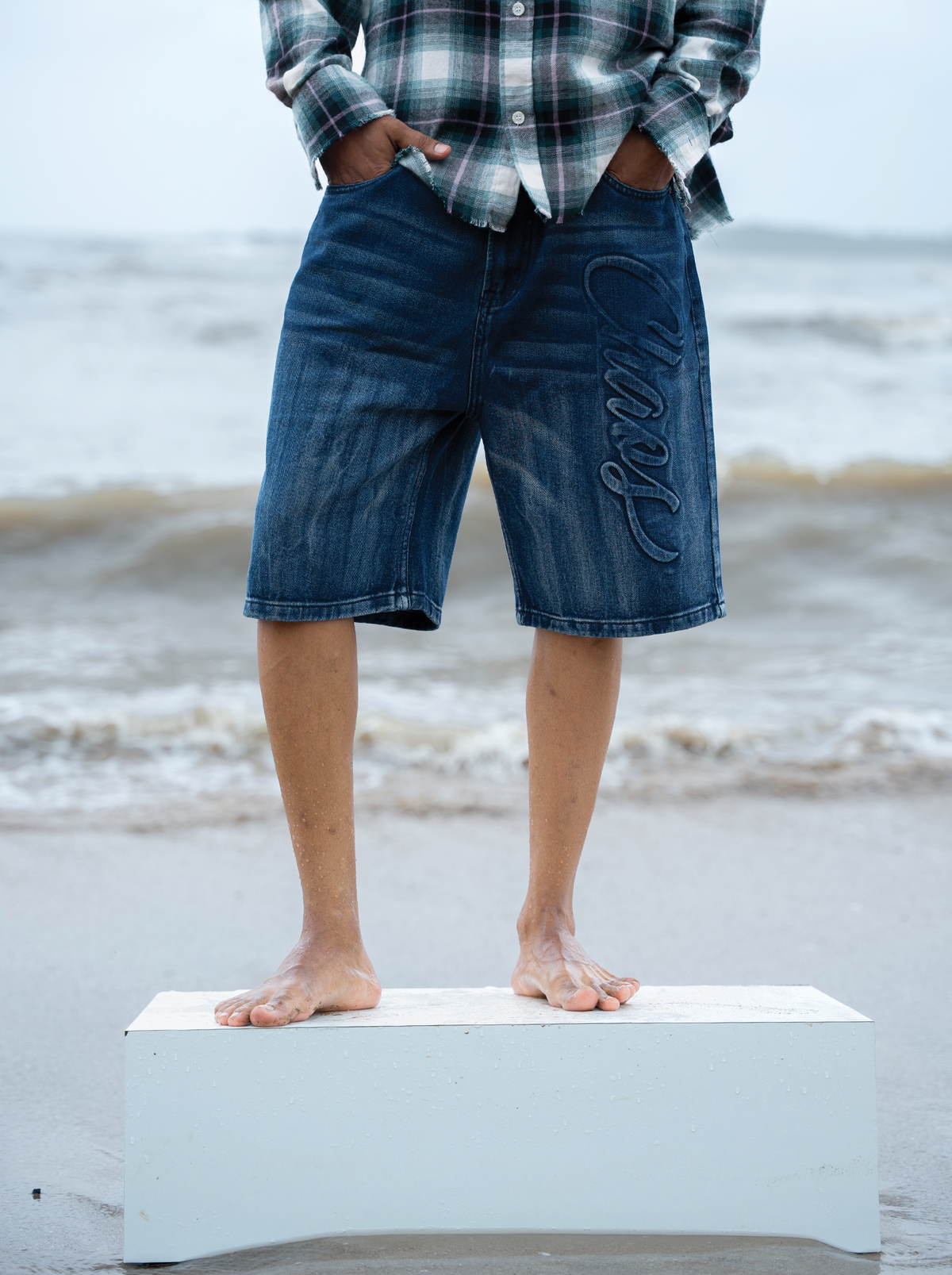 Washed Jorts Dark Blue by Peace In Chaos