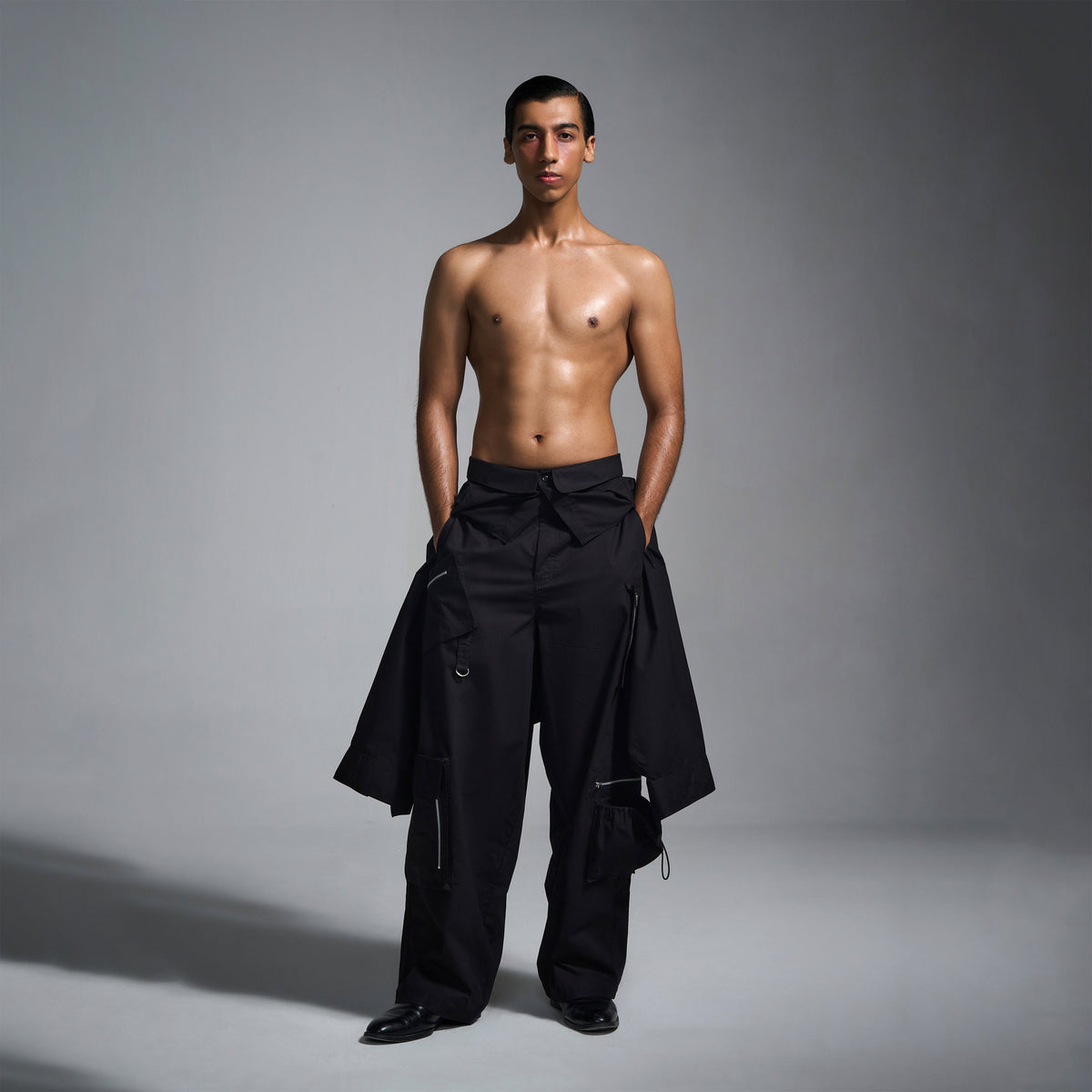Cargo pants with deconstructed shirt - Black by HUEMN