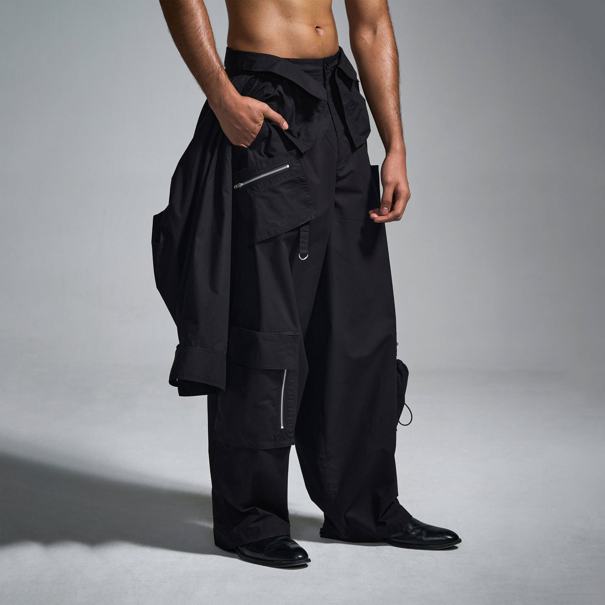 Cargo pants with deconstructed shirt - Black by HUEMN