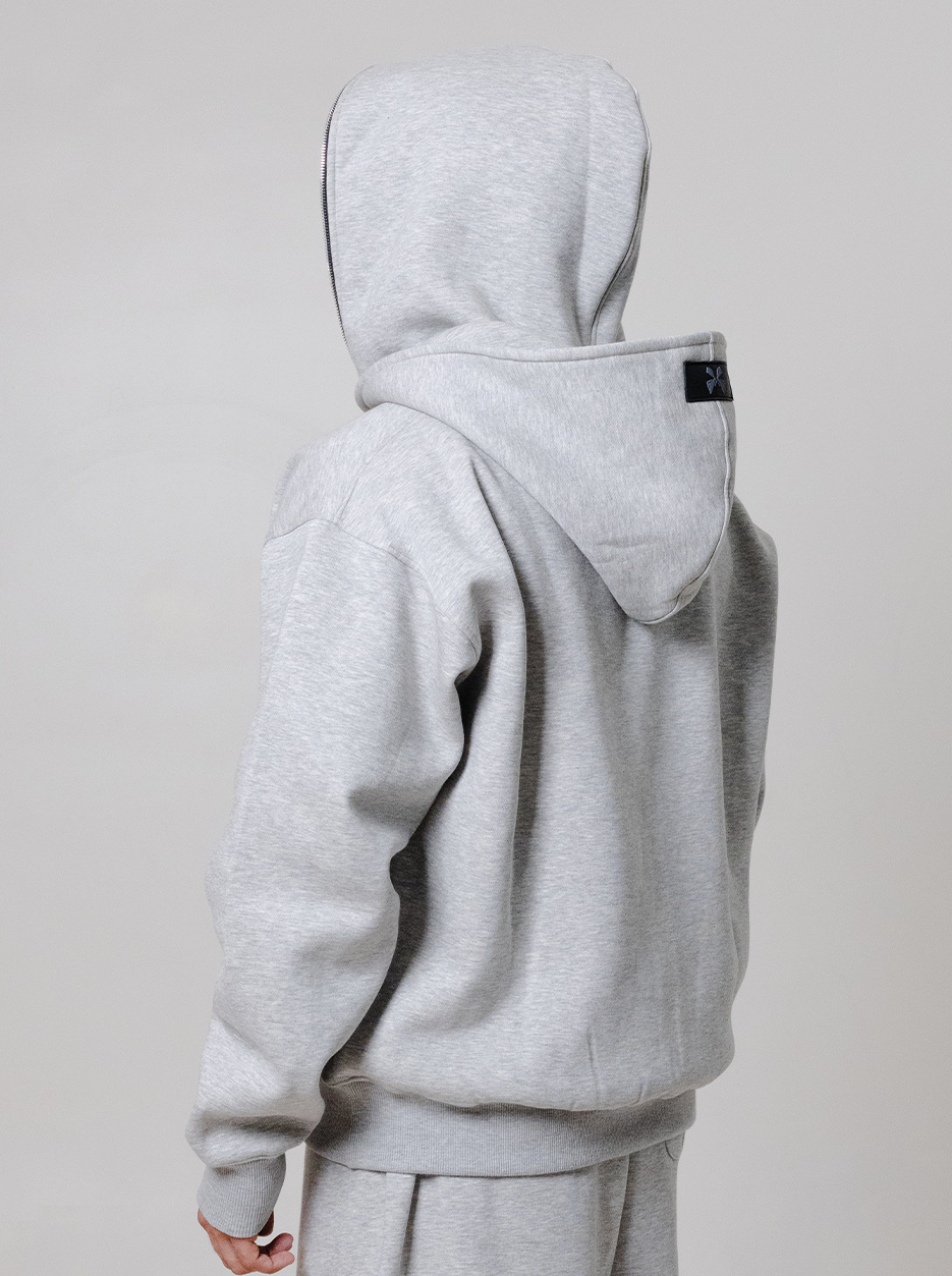Double Hooded Zipper- Concrete by Peace In Chaos