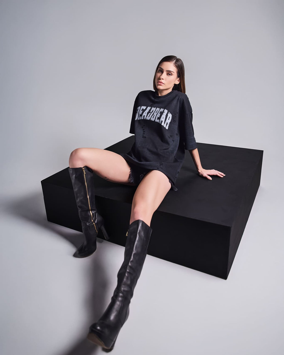 Distressed Washed Black Tee by DEADBEAR