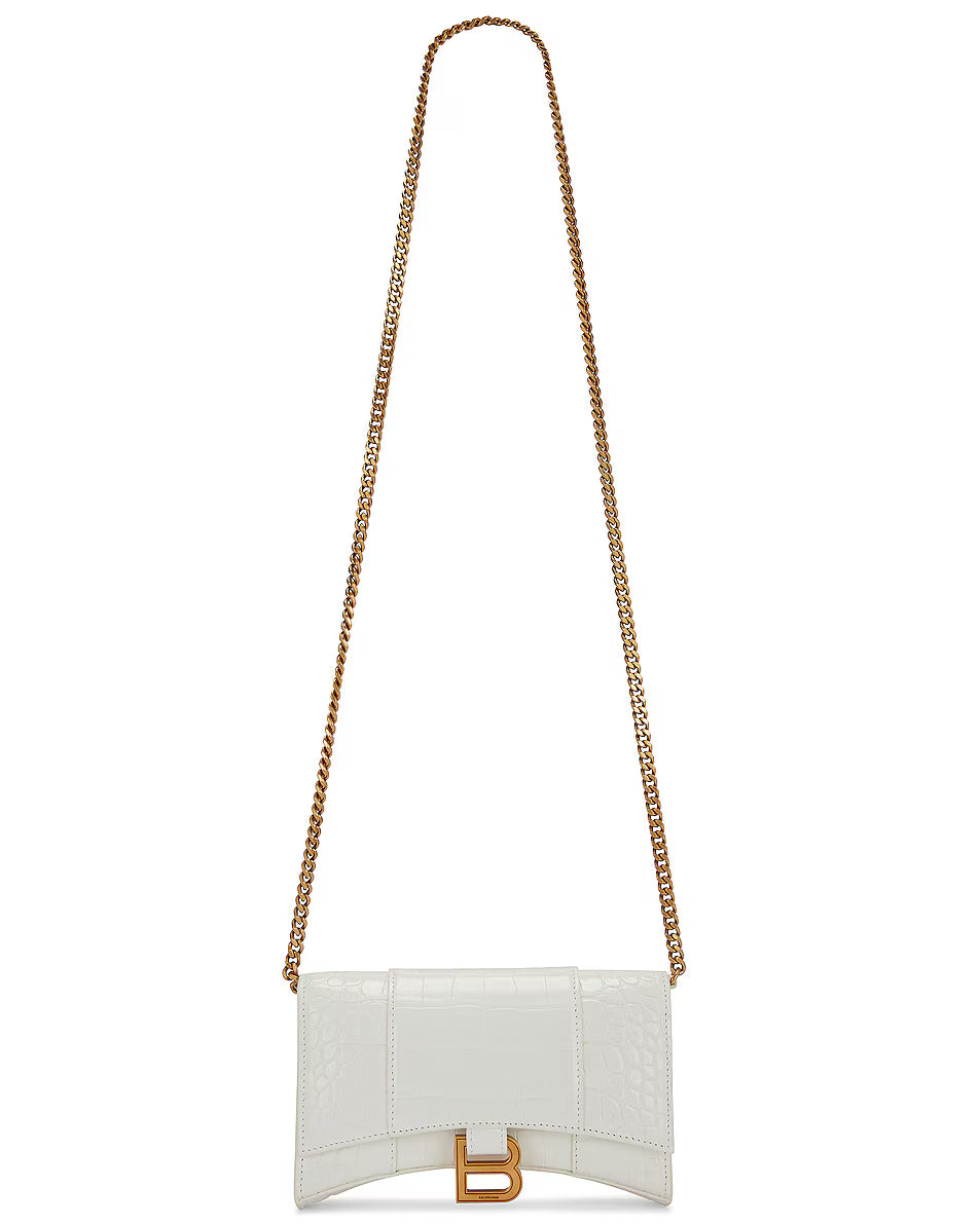 Balenciaga Hourglass Wallet on Chain Bag – White