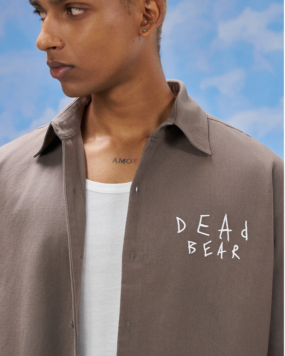 Scribbled Logo Shirt Taupe by DEADBEAR