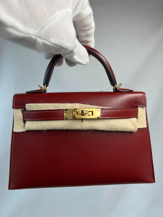 Hermès Mini Kelly – Bordeaux (Rouge H) Box Leather with Gold Hardware - Zeuskicks