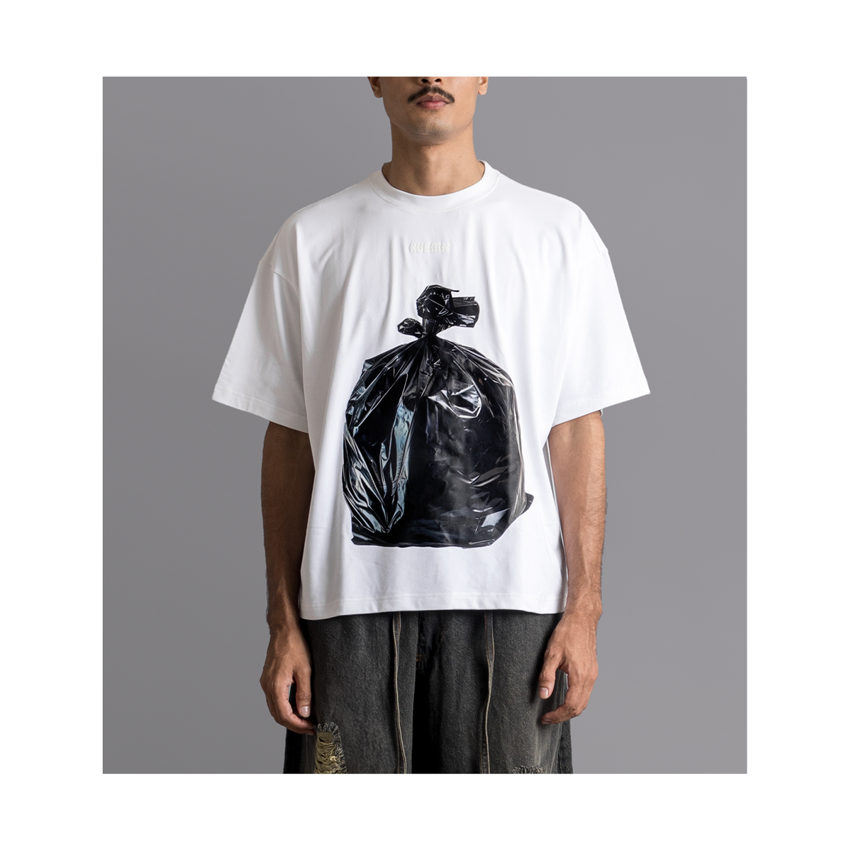 'Garbage bag' T-shirt (White) by HUEMN