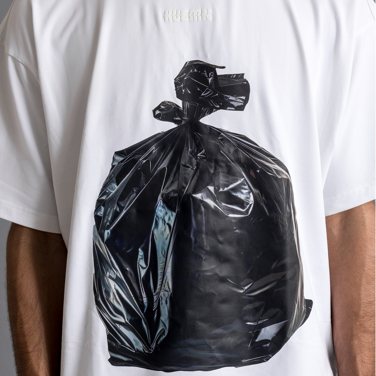 'Garbage bag' T-shirt (White) by HUEMN