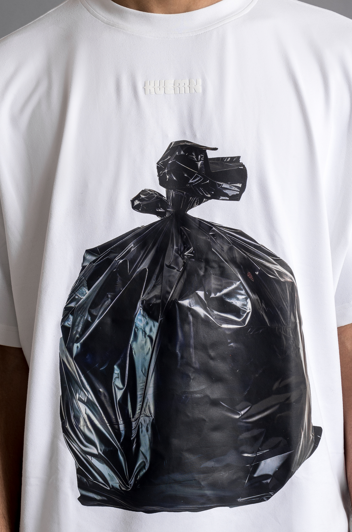 'Garbage bag' T-shirt (White) by HUEMN