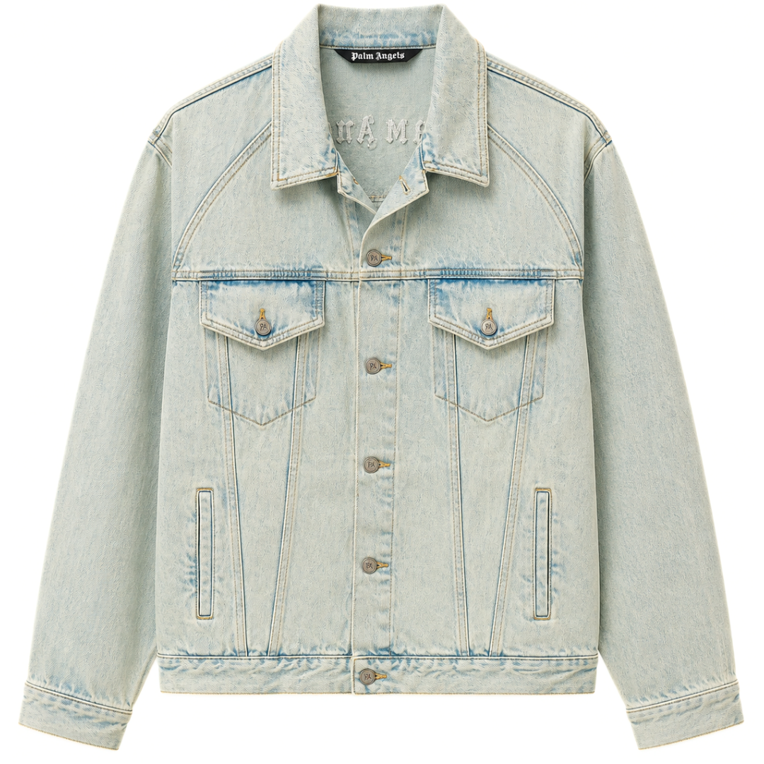 PALM ANGELS PA OVERDYE LOGO DENIM JACKET MULTI GOLD by Palm Angels