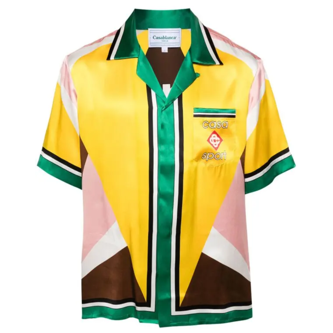 CASABLANCA SILK TWILL UNISEX CUBAN COLLAR LONG SLE GREEN YELLOW BLUE by CASABLANCA