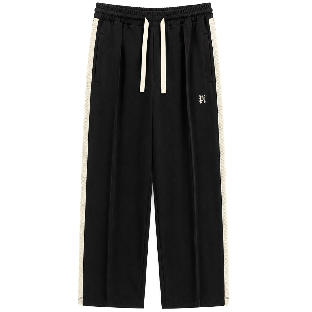 PALM ANGELS BLACK LINEN TRACKPANTS BLACK by Palm Angels