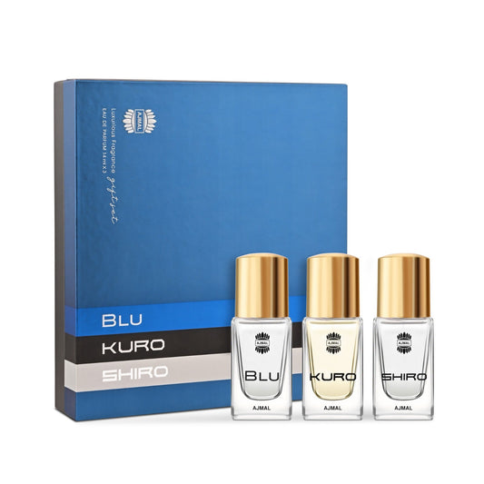 Ajmal BLU, KURO, SHIRO Perfume Gift Set Pack of 3 for Men (14 ML each) official product image