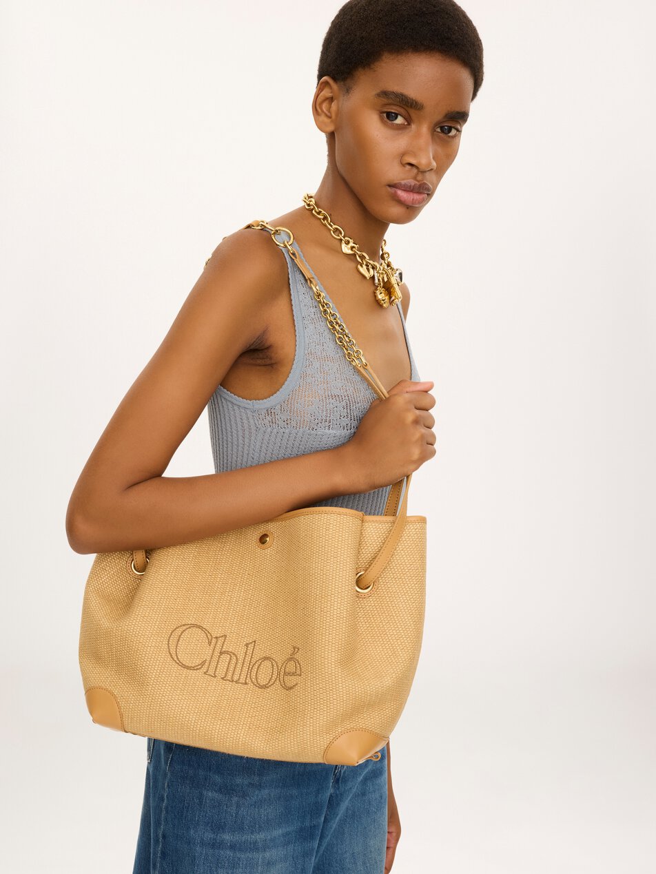 CHLOE Clover double carry bag in raffia-effect fibers Bleached Brown by CHLOE