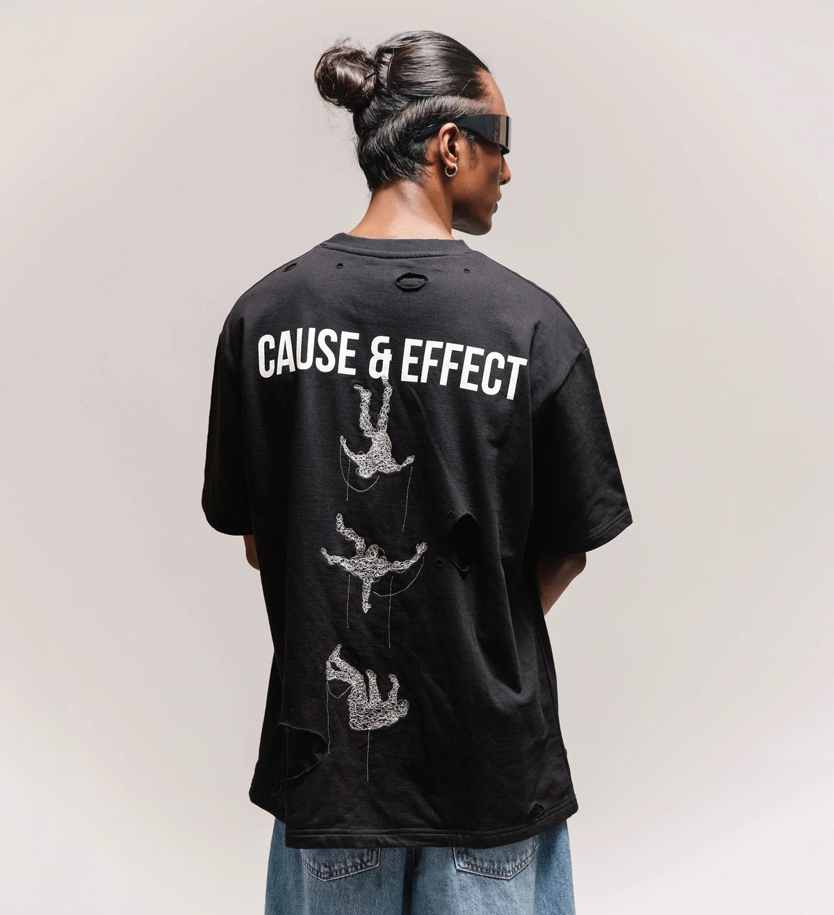 'Blackout' Distressed Metal Embroidered T-shirt by Cause & Effect