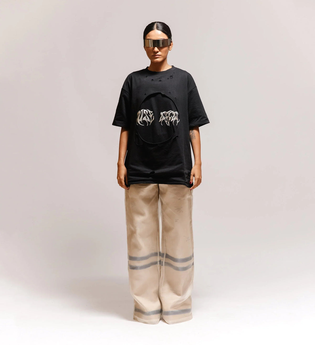 'Blackout' Distressed Metal Embroidered T-shirt by Cause & Effect