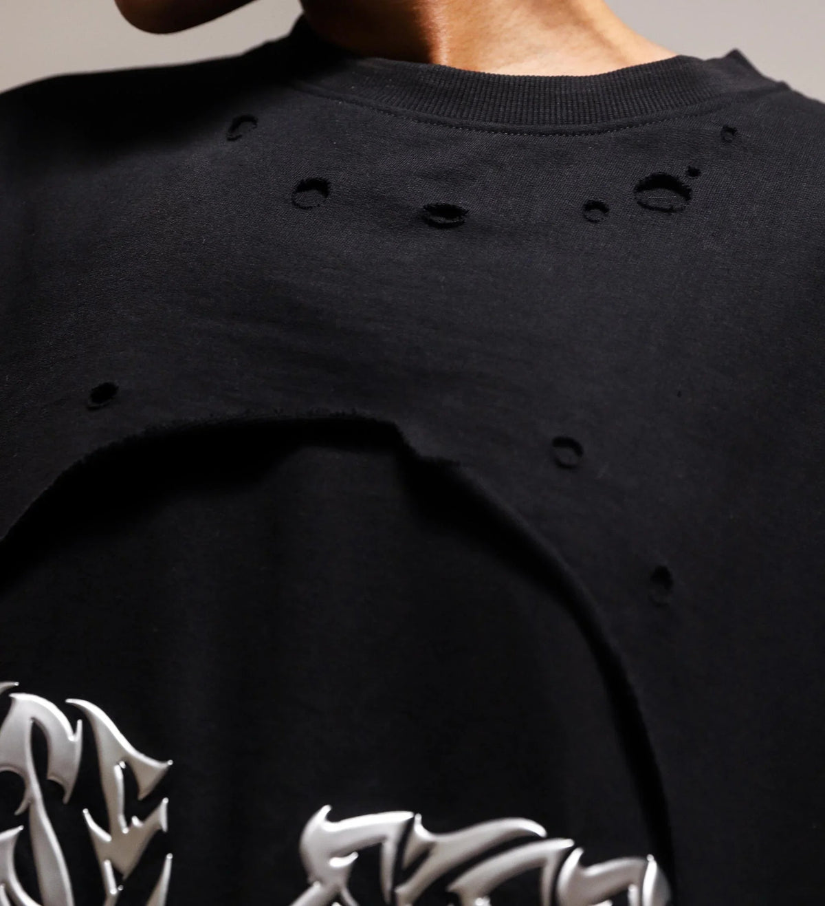 'Blackout' Distressed Metal Embroidered T-shirt by Cause & Effect