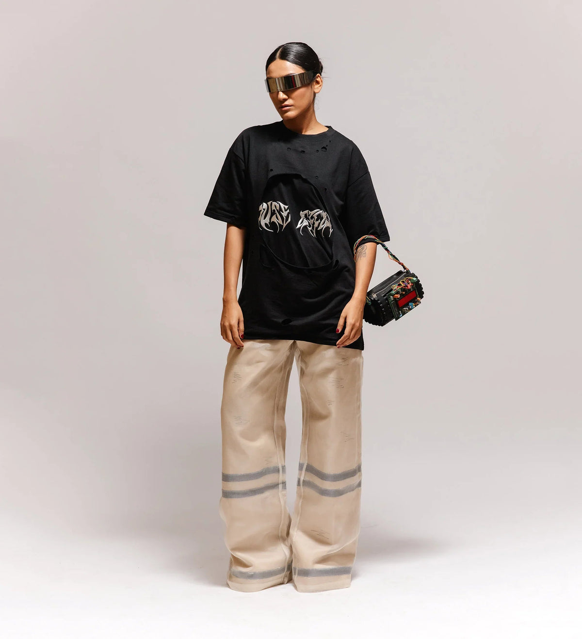 'Blackout' Distressed Metal Embroidered T-shirt by Cause & Effect