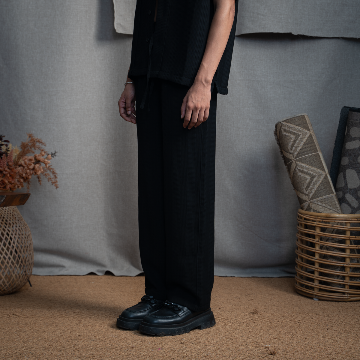 BMW DRAWSTRING TROUSER- CHARCOAL CONE by Warping Theories