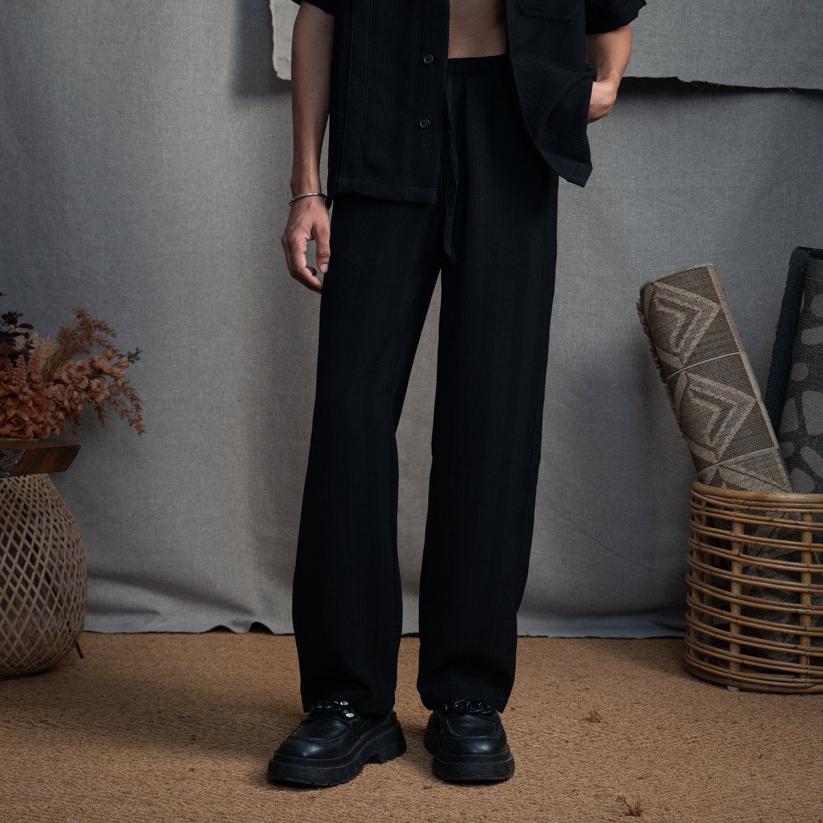 BMW DRAWSTRING TROUSER- CHARCOAL CONE by Warping Theories