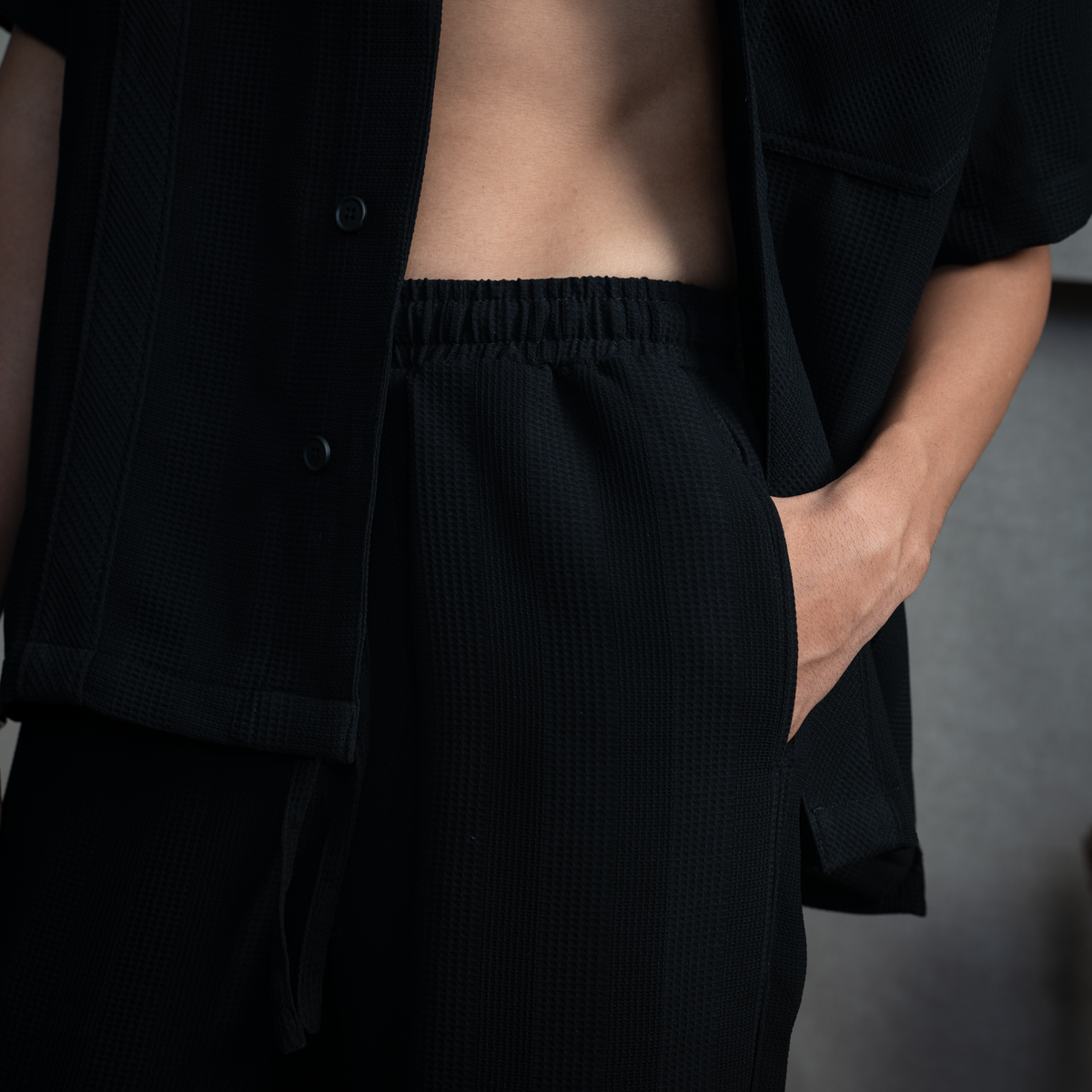 BMW DRAWSTRING TROUSER- CHARCOAL CONE by Warping Theories
