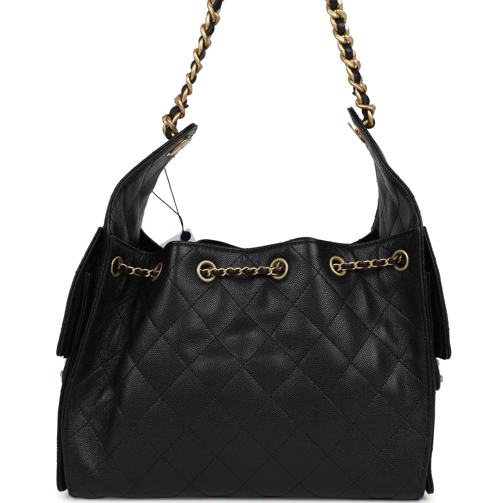 Chanel Small 25 Hobo Bag – Black Caviar Leather (Antique Gold Hardware) - Zeuskicks