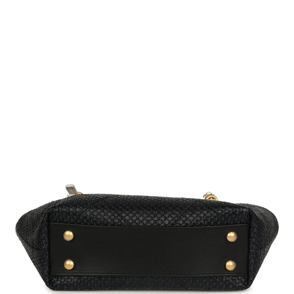 CHANEL Small Coco Shopping Bag – Black Raffia & White Calfskin (Antique Gold Hardware) - Zeuskicks