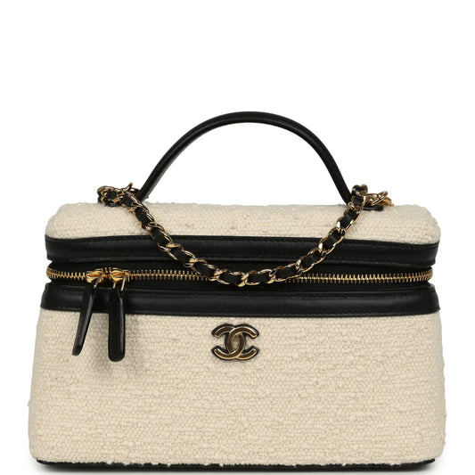 CHANEL Coco Beach Top Handle Long Vanity Case with Chain – Ecru Tweed & Black Calfskin - Zeuskicks