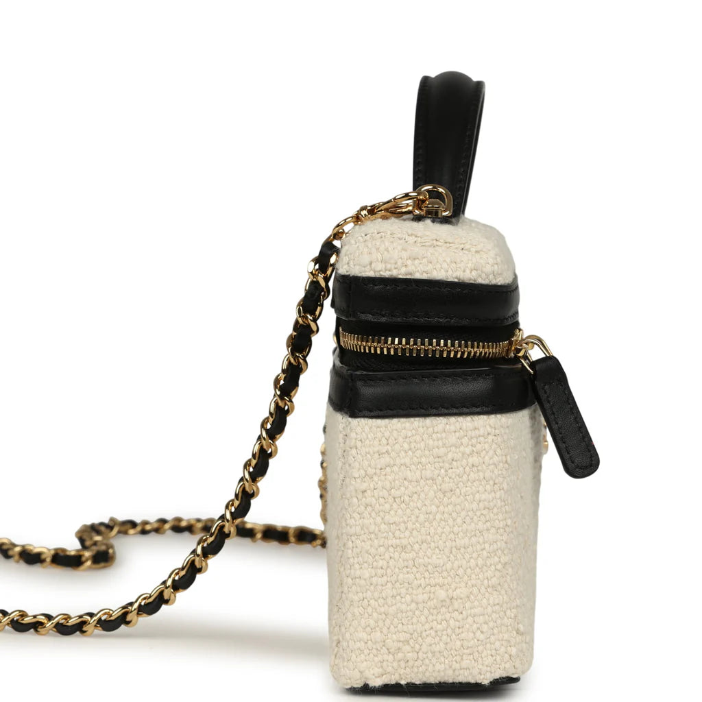 CHANEL Coco Beach Top Handle Long Vanity Case with Chain – Ecru Tweed & Black Calfskin - Zeuskicks