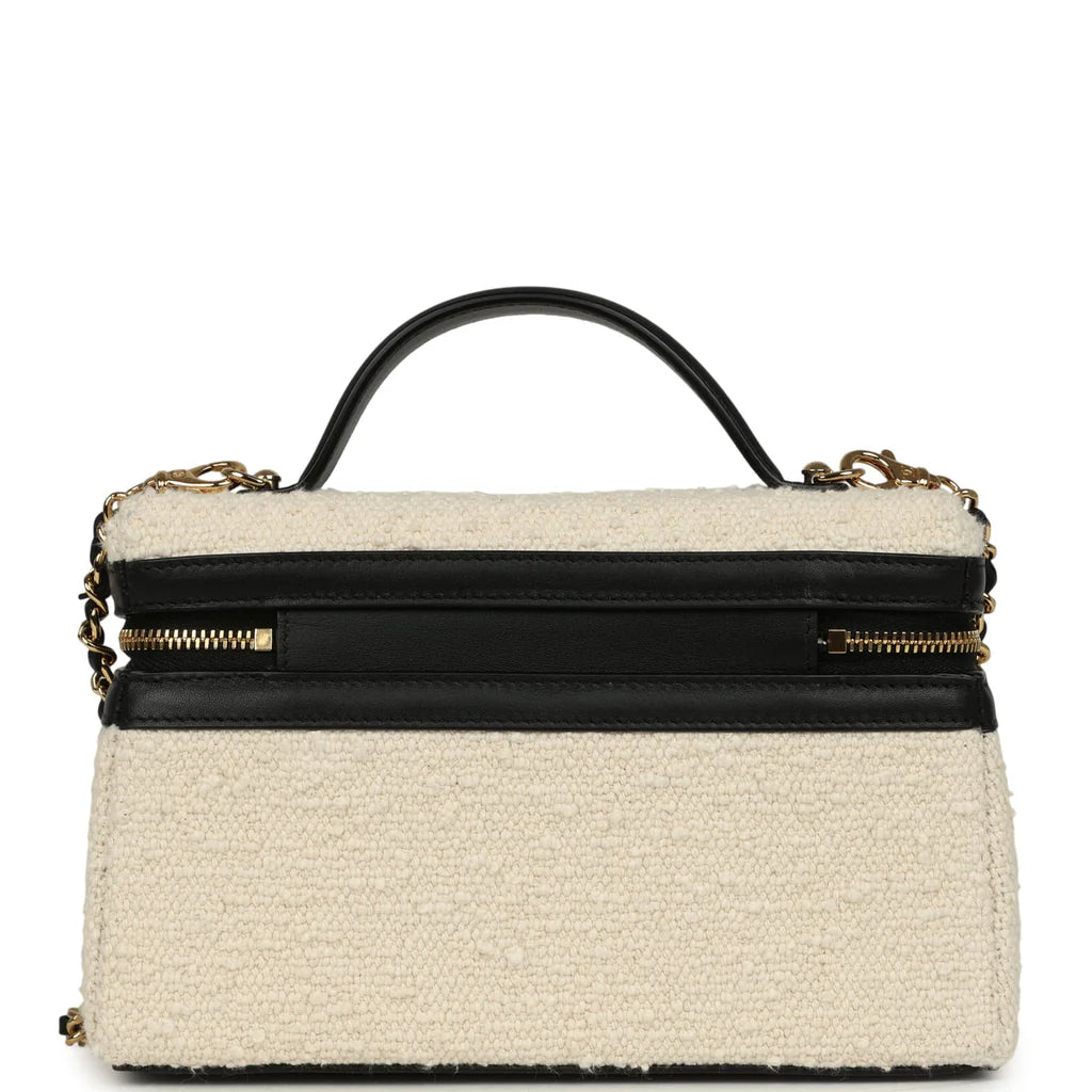 CHANEL Coco Beach Top Handle Long Vanity Case with Chain – Ecru Tweed & Black Calfskin - Zeuskicks
