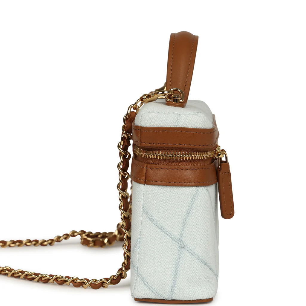 CHANEL Coco Beach Top Handle Long Vanity Case with Chain – Light Blue Denim & Brown Calfskin - Zeuskicks