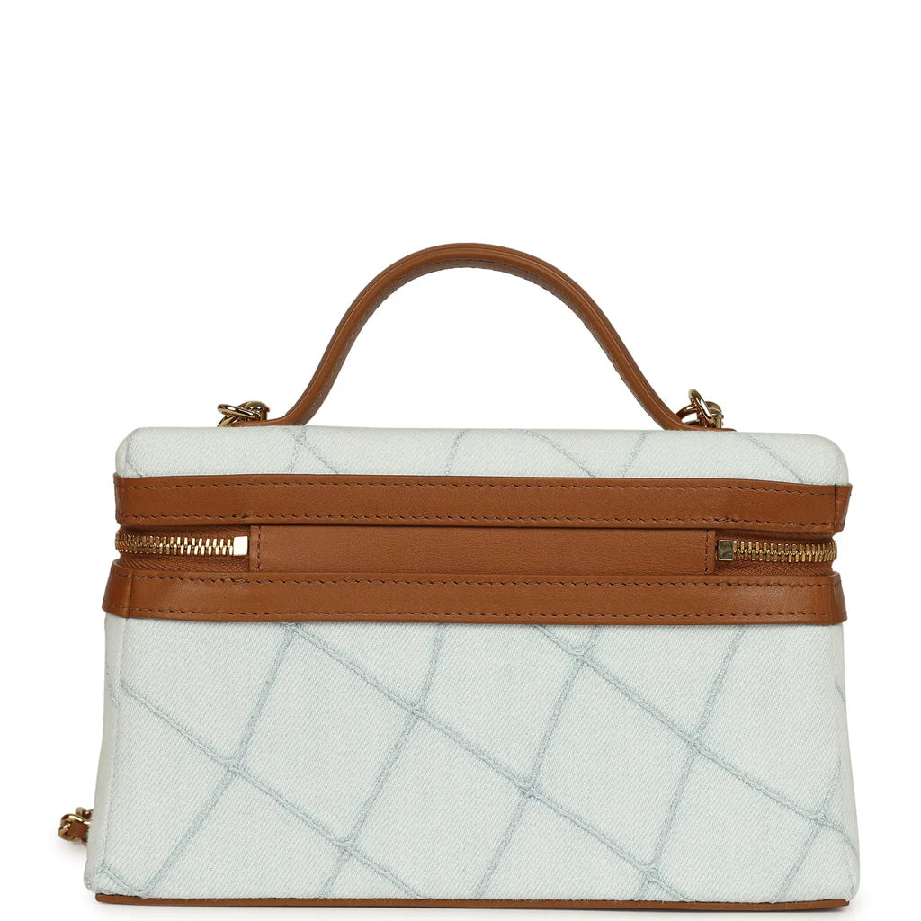 CHANEL Coco Beach Top Handle Long Vanity Case with Chain – Light Blue Denim & Brown Calfskin - Zeuskicks