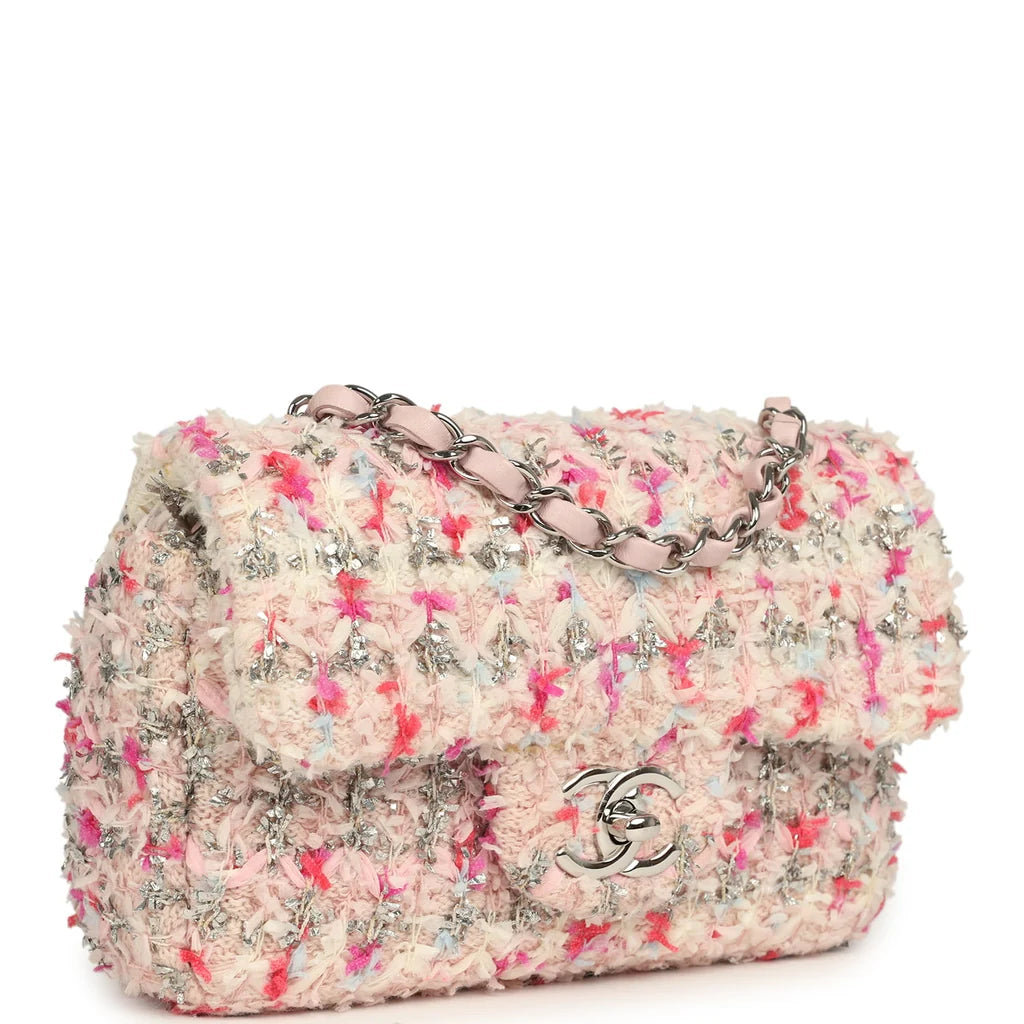 Chanel Mini Rectangular Flap Bag – Pink & Multicolored Tweed Bouclé with Silver Hardware