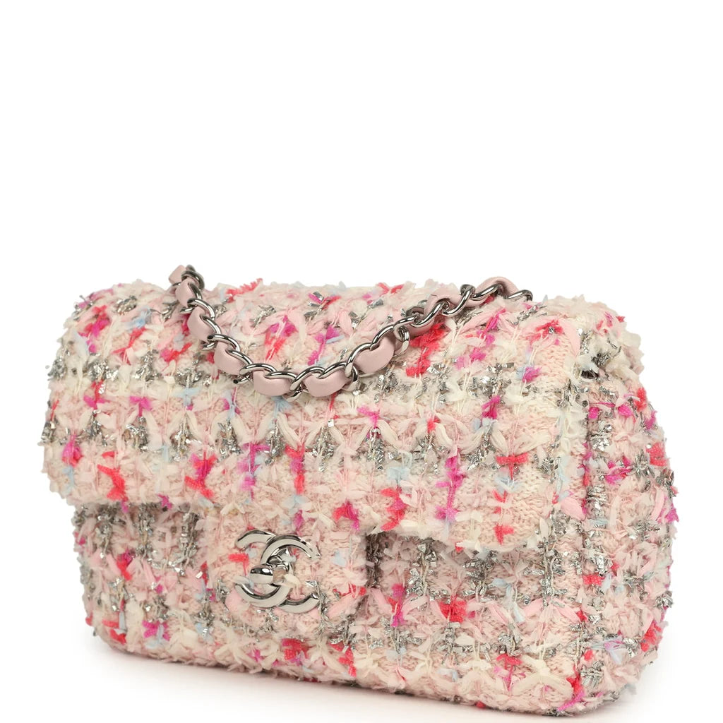 Chanel Mini Rectangular Flap Bag – Pink & Multicolored Tweed Bouclé with Silver Hardware