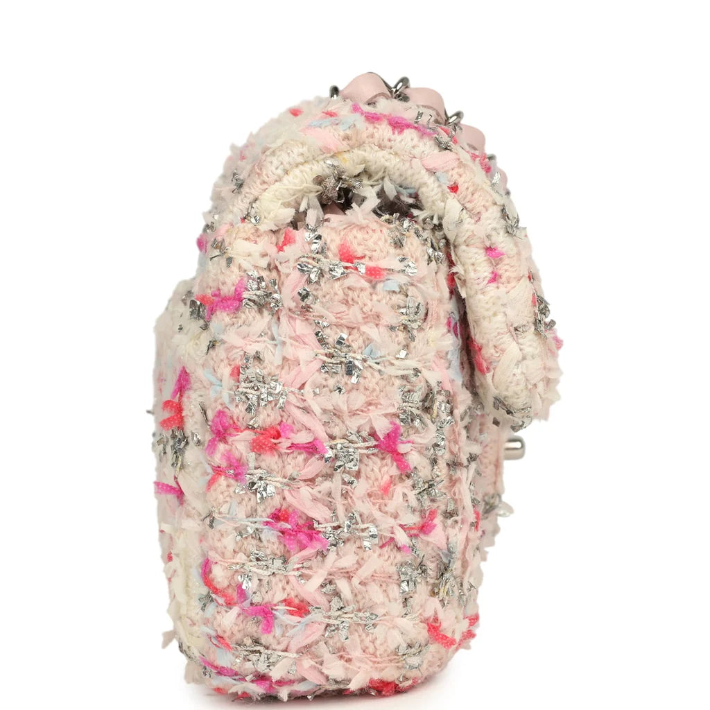 Chanel Mini Rectangular Flap Bag – Pink & Multicolored Tweed Bouclé with Silver Hardware