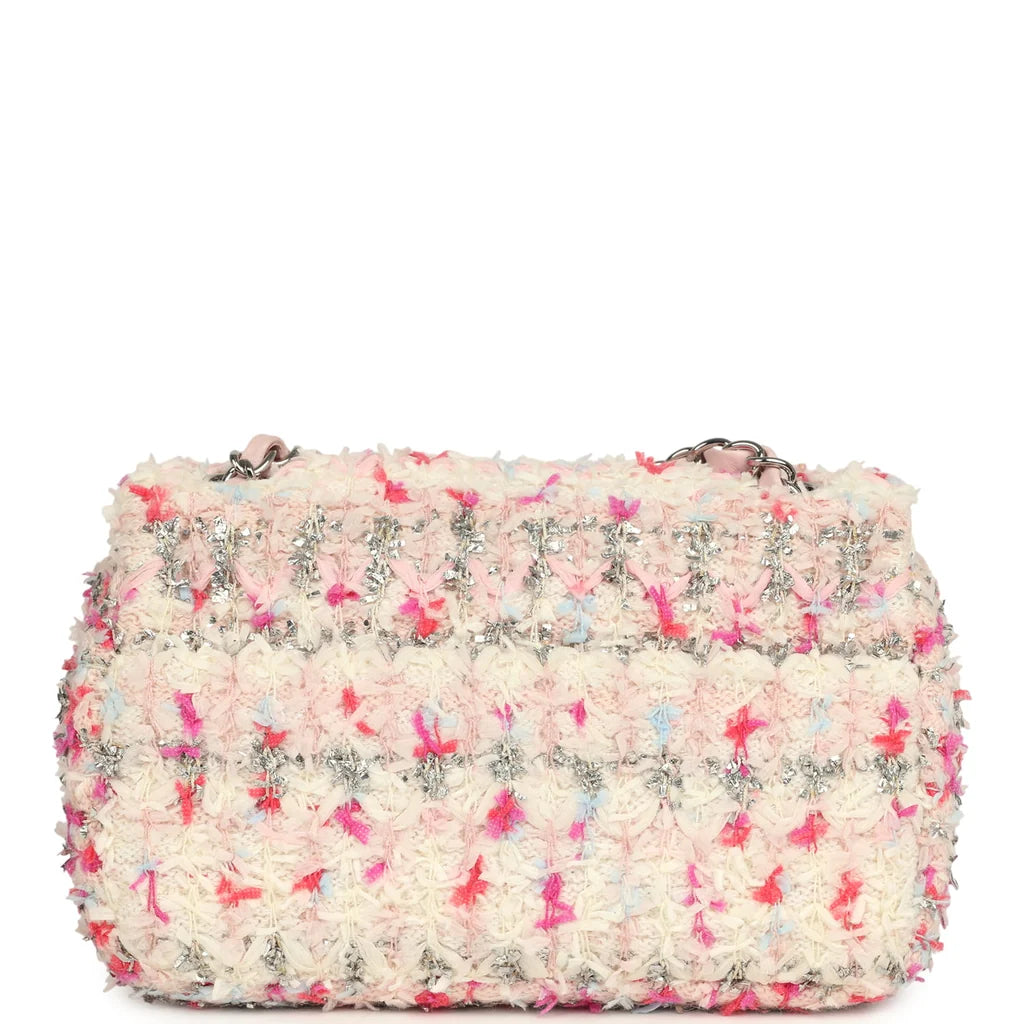 Chanel Mini Rectangular Flap Bag – Pink & Multicolored Tweed Bouclé with Silver Hardware