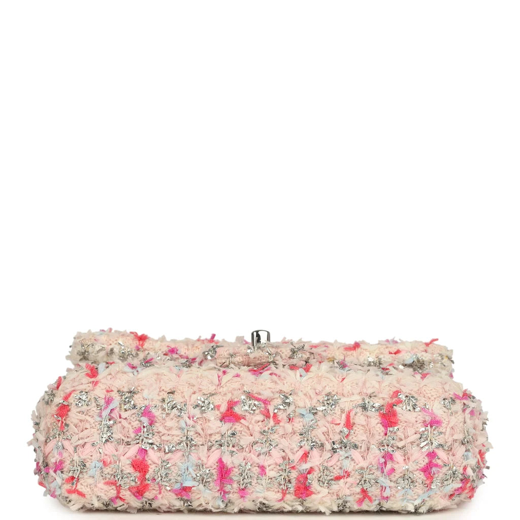 Chanel Mini Rectangular Flap Bag – Pink & Multicolored Tweed Bouclé with Silver Hardware