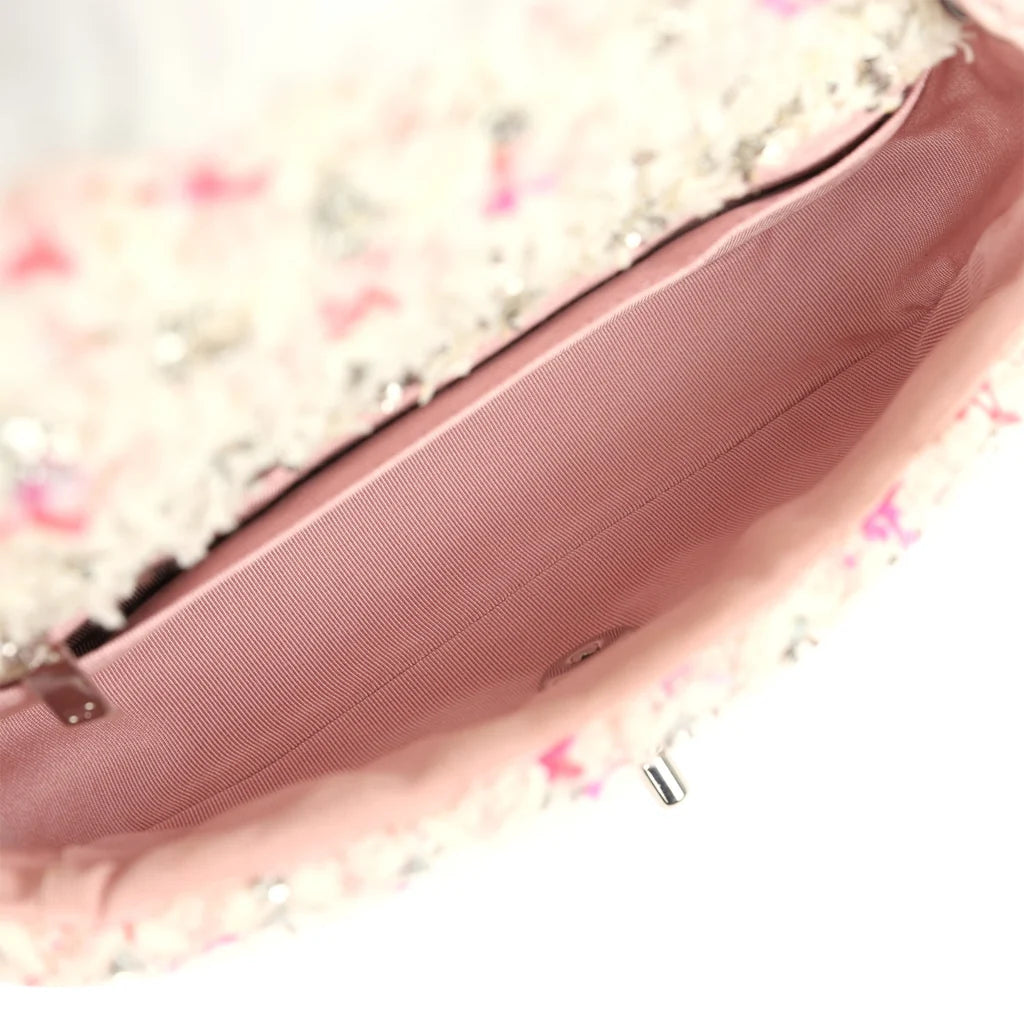 Chanel Mini Rectangular Flap Bag – Pink & Multicolored Tweed Bouclé with Silver Hardware