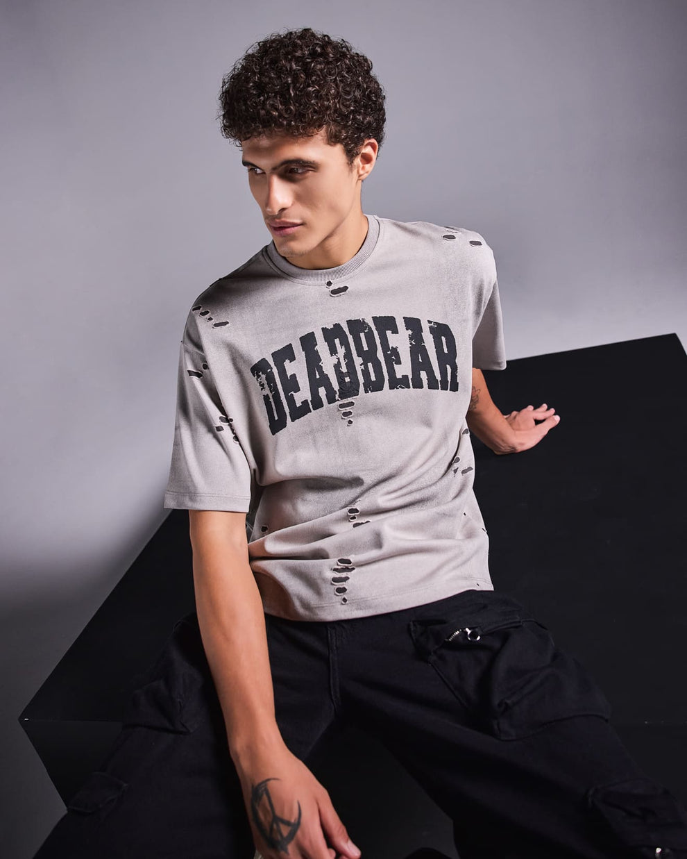 Distressed Washed Grey Tee by DEADBEAR
